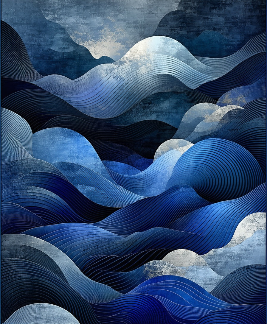 Abstract Blue Wavy Layers Rug