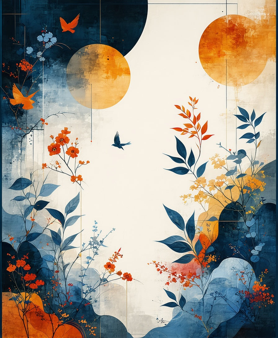 Abstract Floral Sun Bird Design Rug