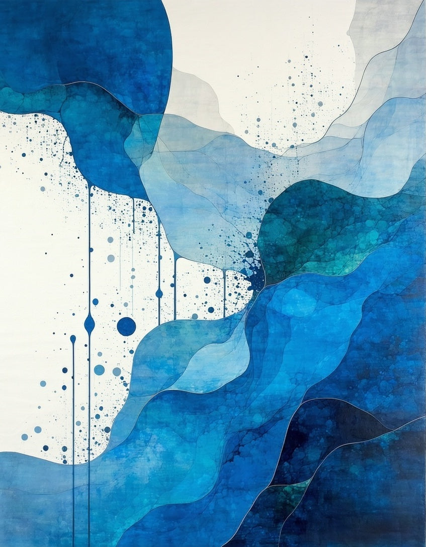 Abstract Blue Fluid Waves Rug