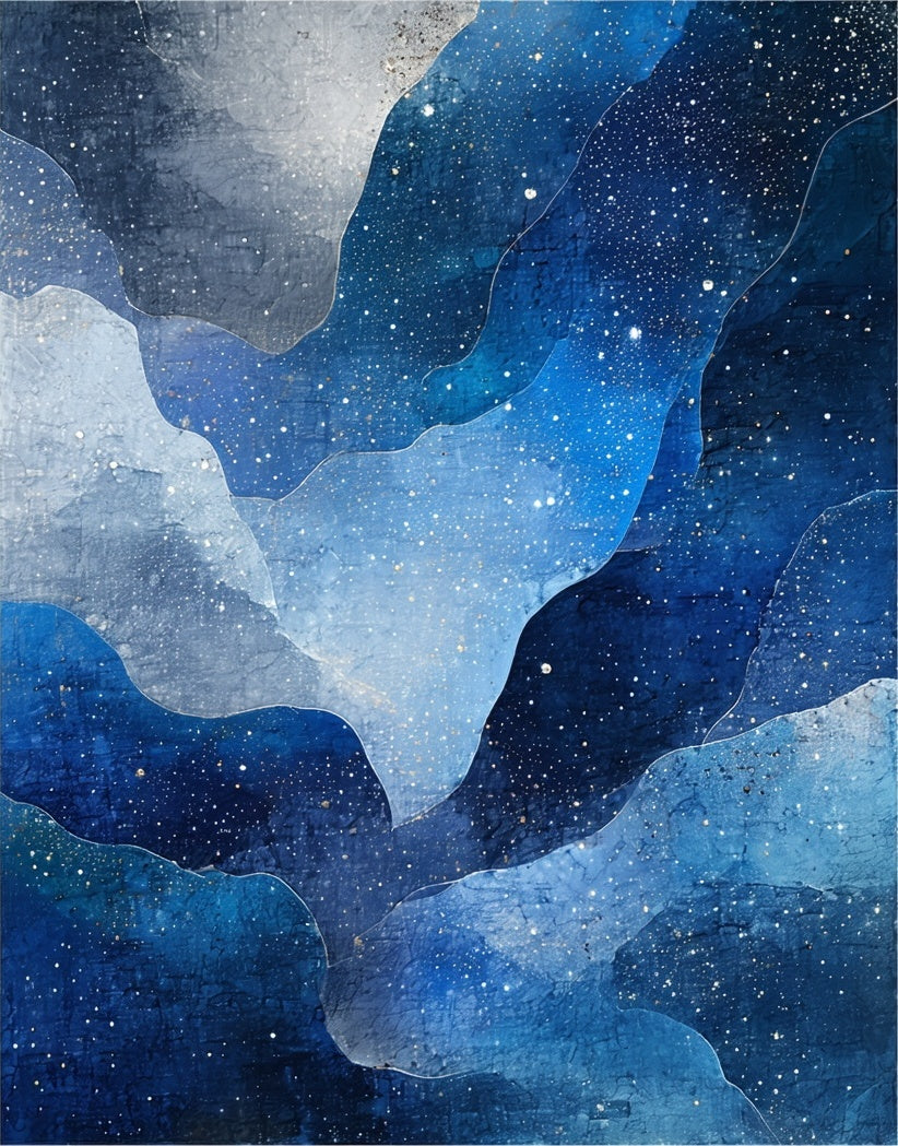 Abstract Blue White Starry Night Design Rug