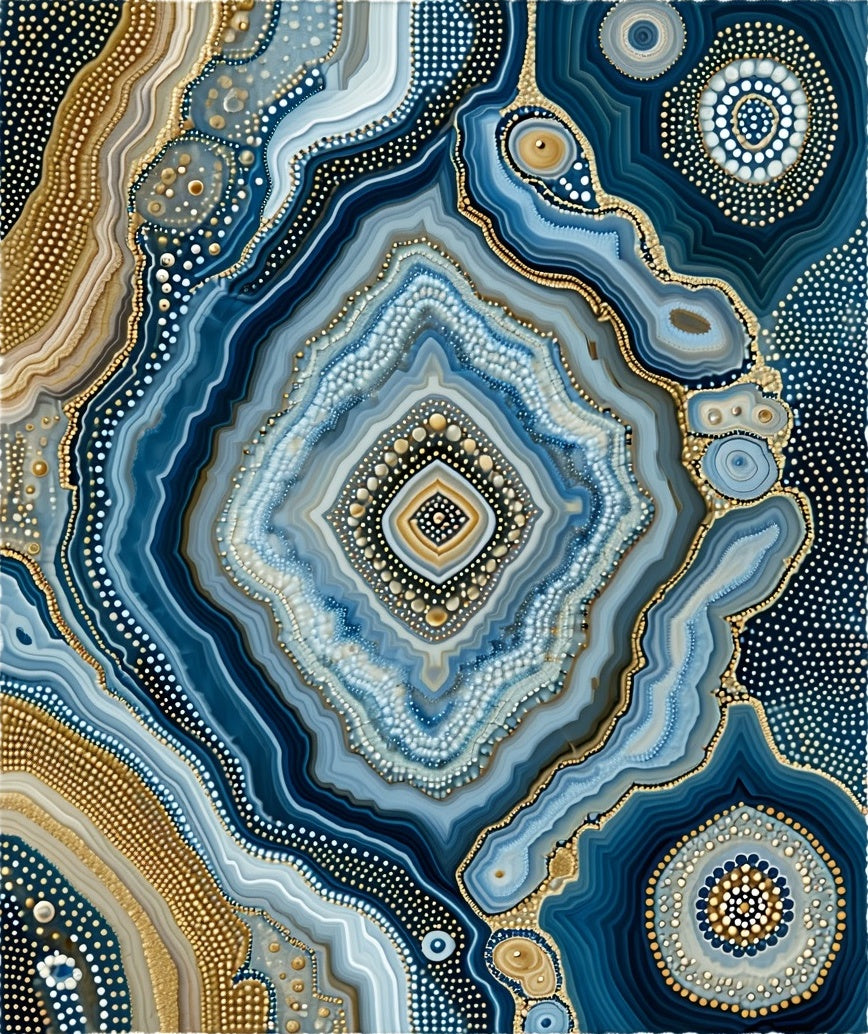 Abstract Blue Gold Agate Pattern Rug