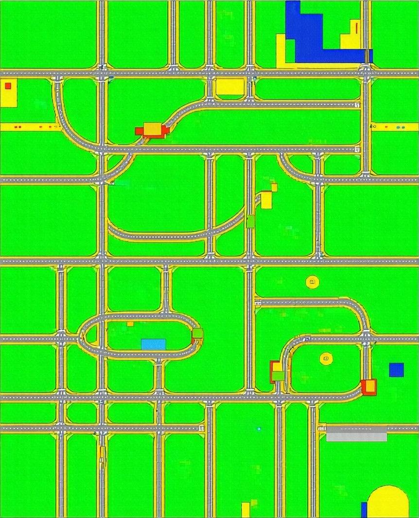 Abstract Green Road Grid Rug