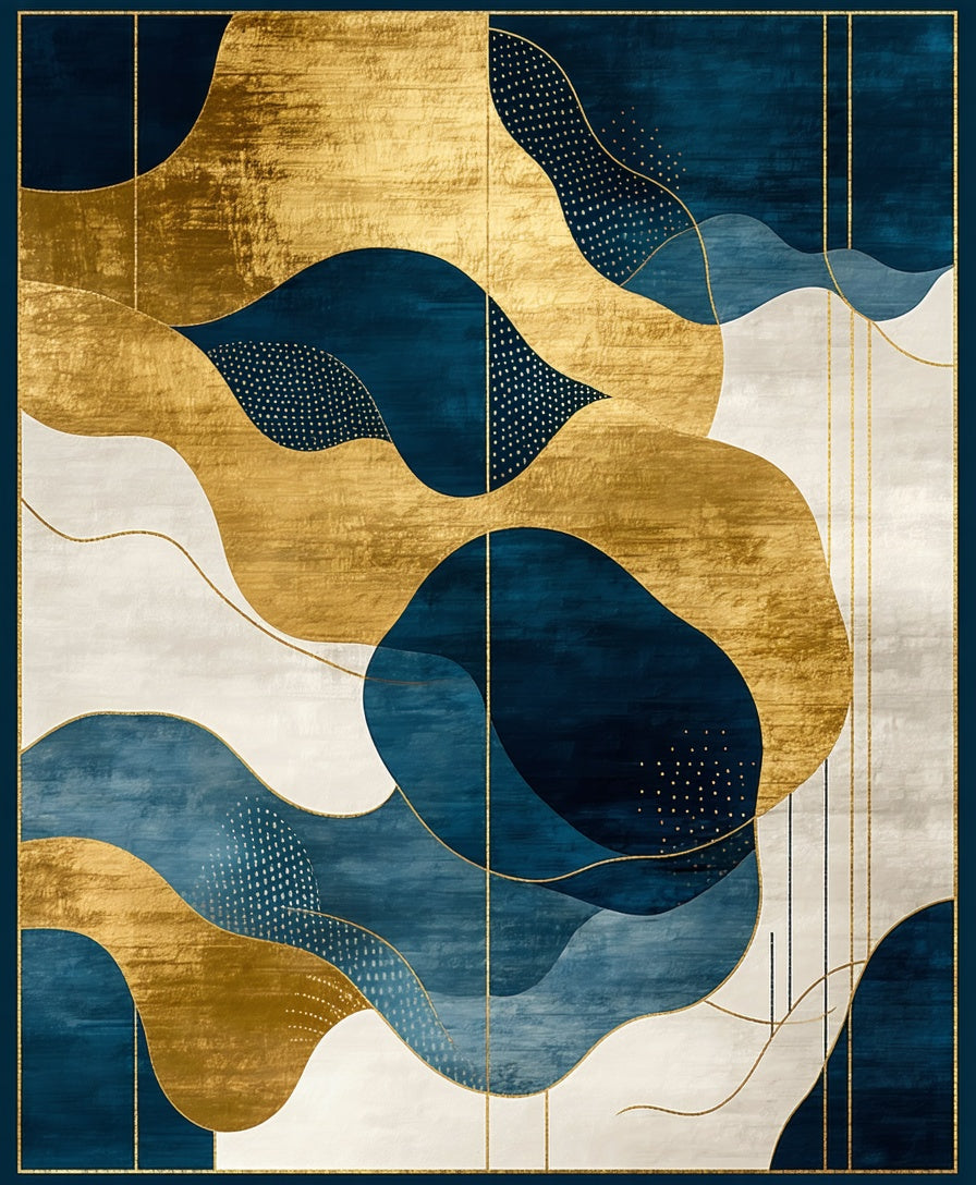 Abstract Blue Gold Waves Rug