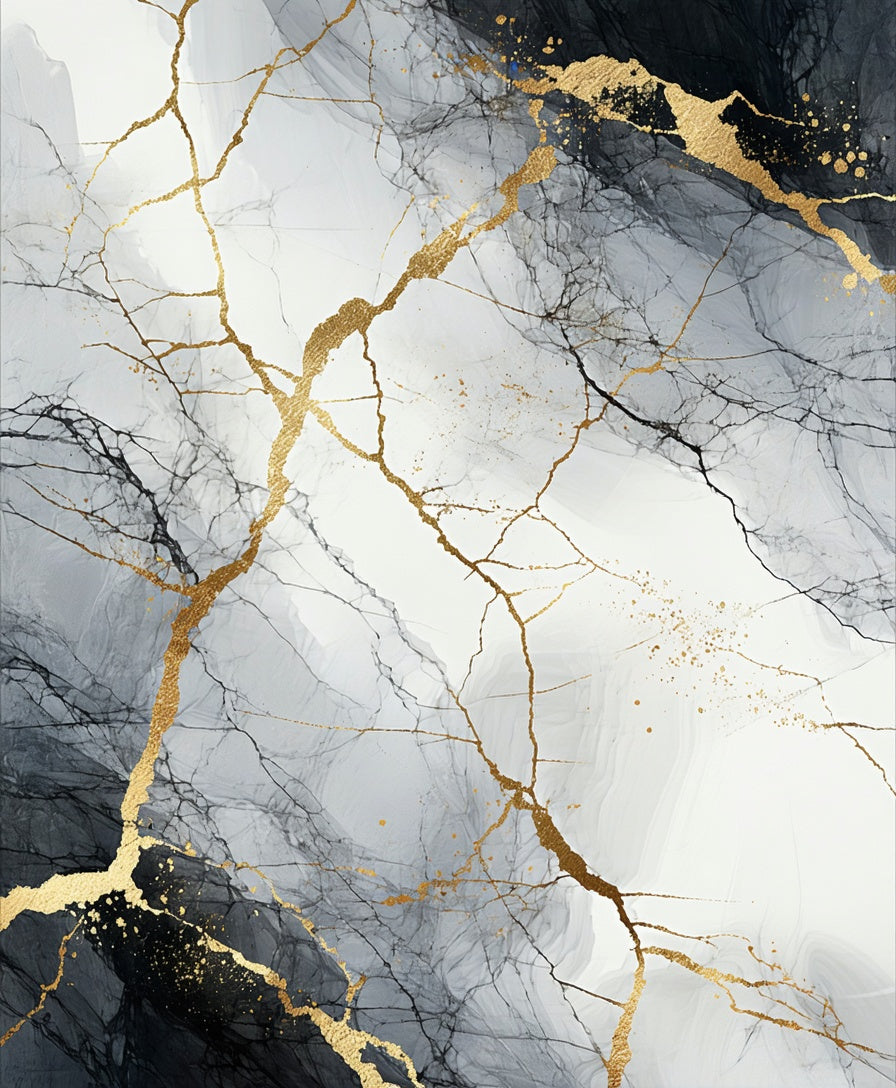 Abstract Gold Vein Marble Pattern Rug