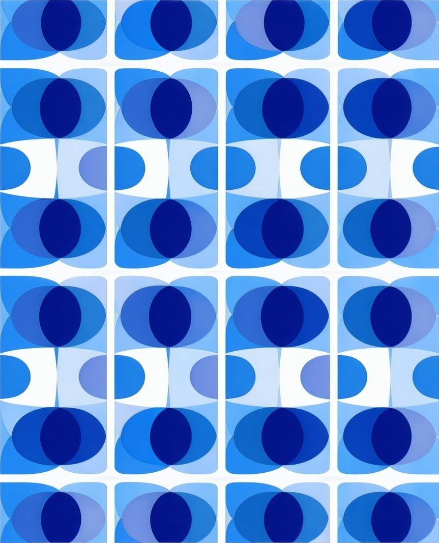 Abstract Blue Oval Pattern Rug