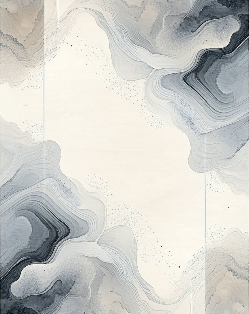 Abstract Flowing Grey Watercolor Rug