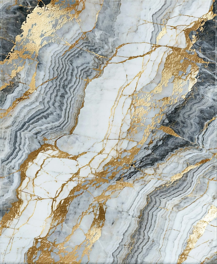 Abstract Gold Veined Marble Pattern Rug