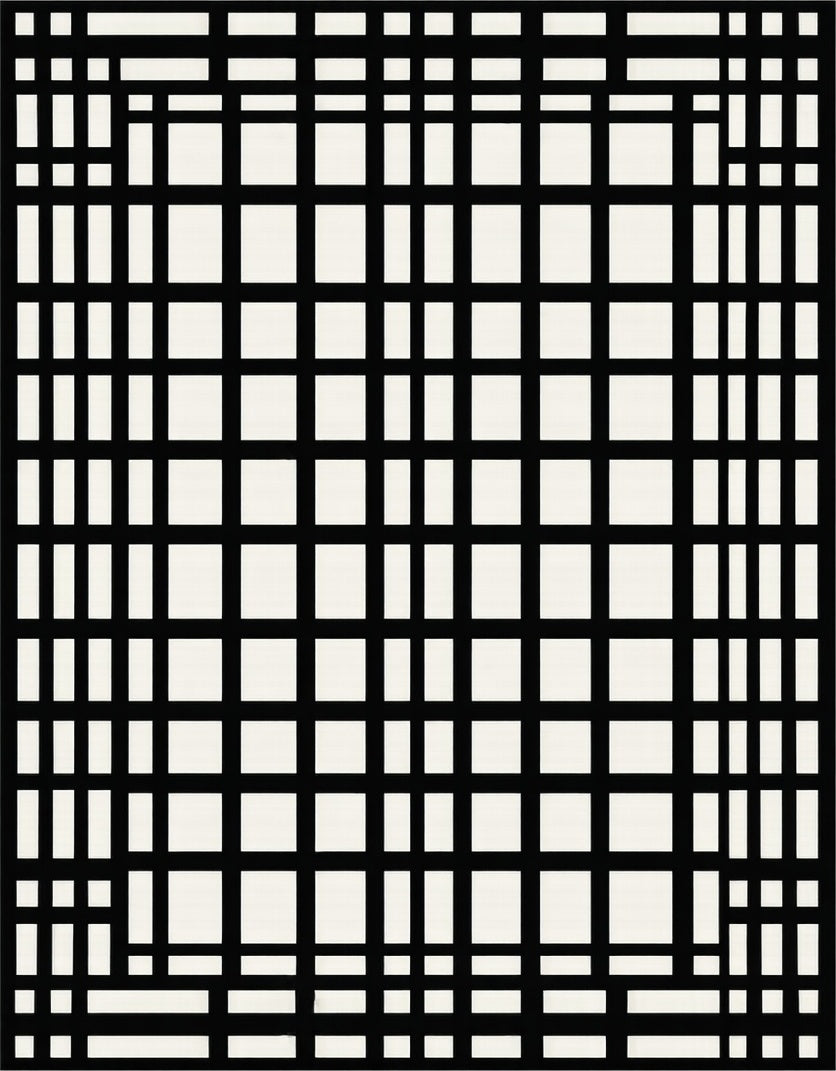 Abstract Black Geometric Grid Rug