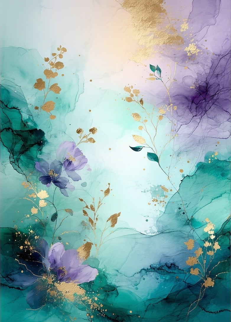 Abstract Floral Gold Teal Design Rug