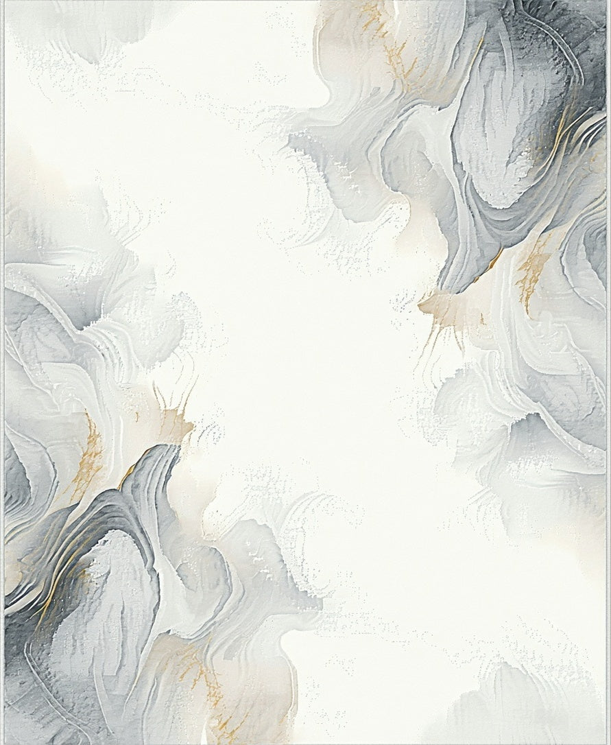Abstract Fluidic Grey Gold Pattern Rug