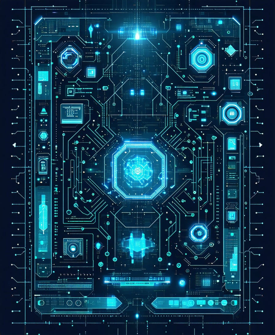 Abstract Circuitry With Blue Glow Rug
