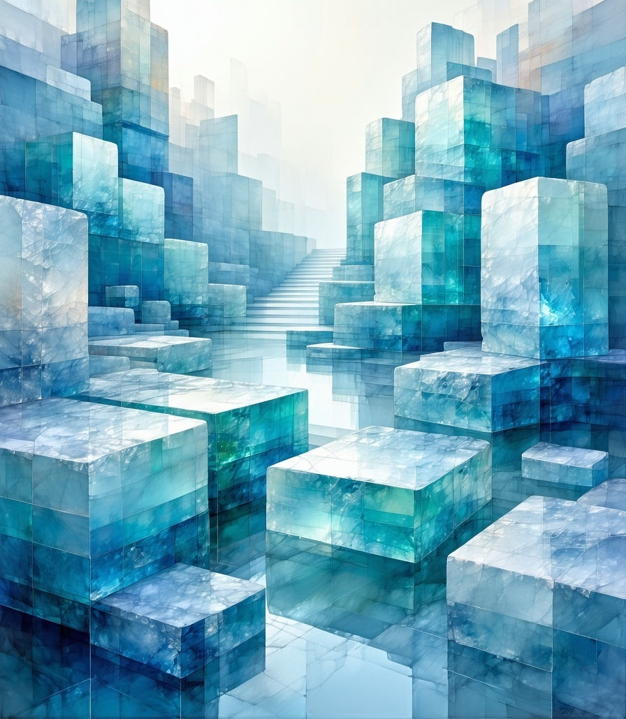 Abstract Blue Crystal Geometric Landscape Rug