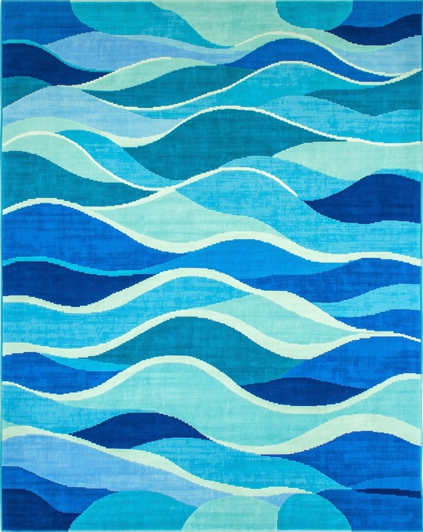 Abstract Blue Wave Layers Rug