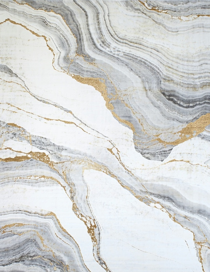 Abstract Gold Veined Marble Pattern Rug