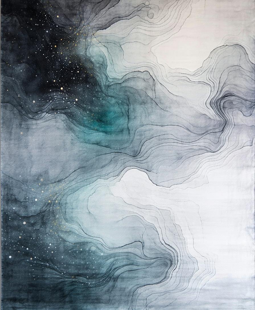 Abstract Ink Wash Swirl Pattern Rug