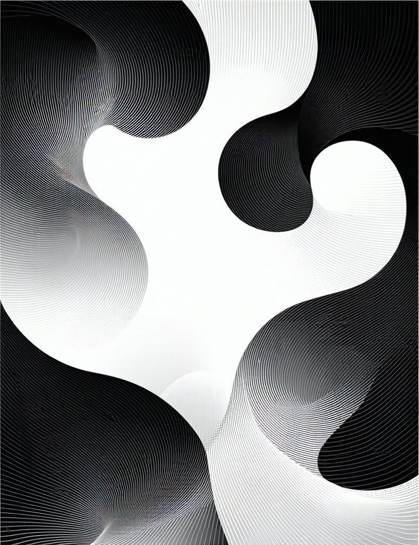 Abstract Black White Wavy Swirls Rug