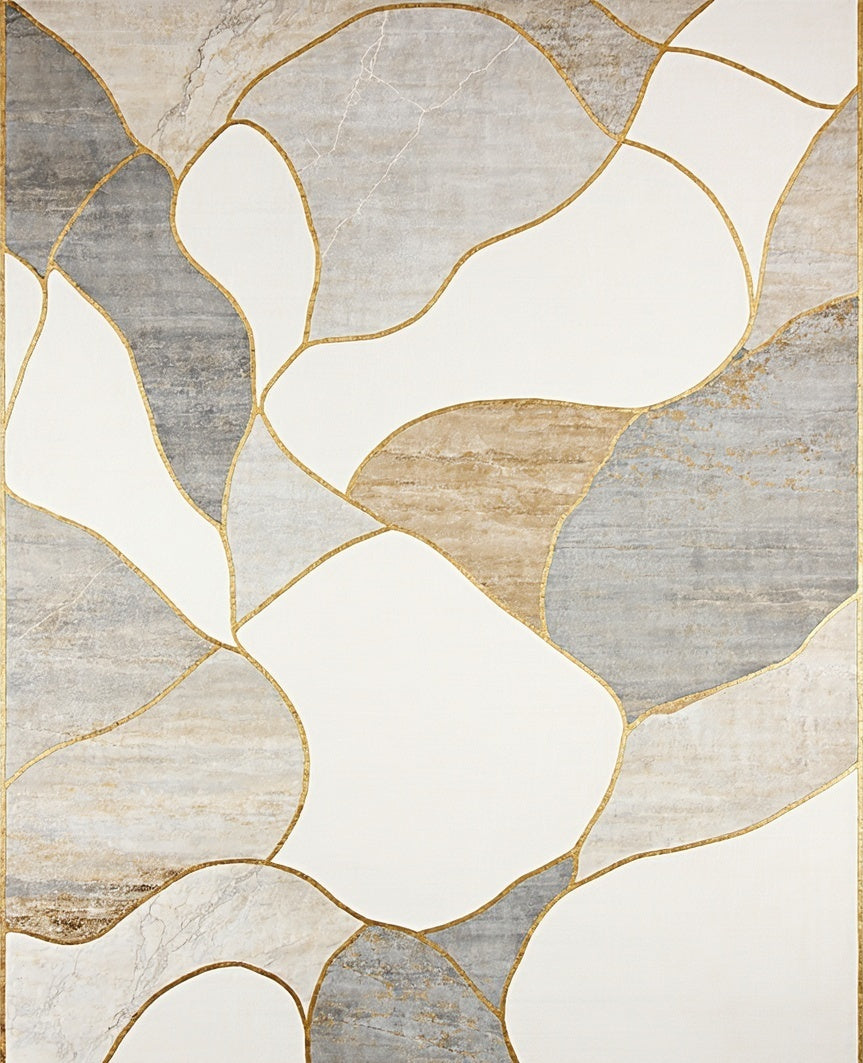 Abstract Gold Accented Geometric Pattern Rug