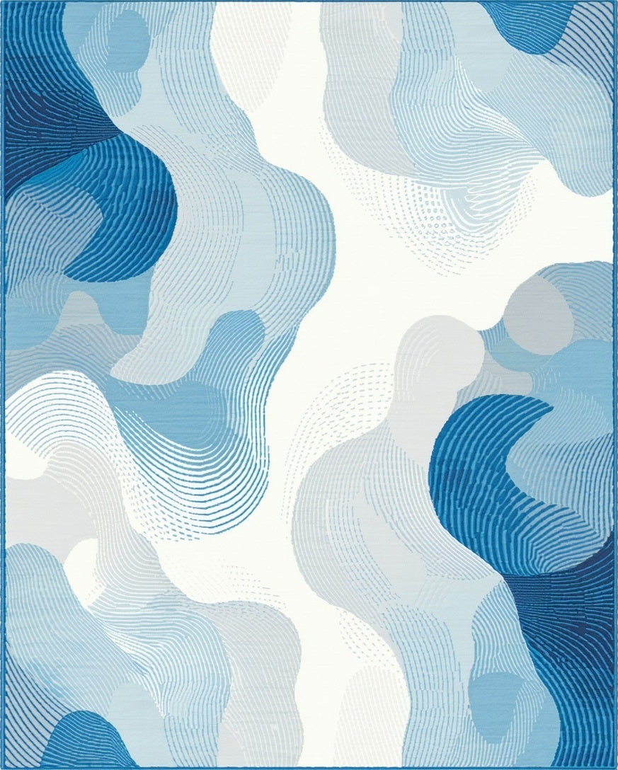 Abstract Blue Fluid Waves Rug