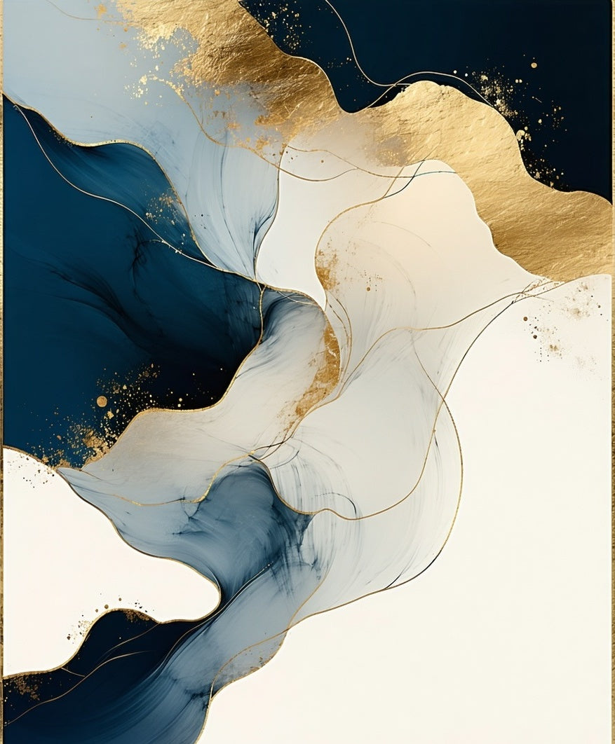 Abstract Ocean Waves Gold Leaf Rug