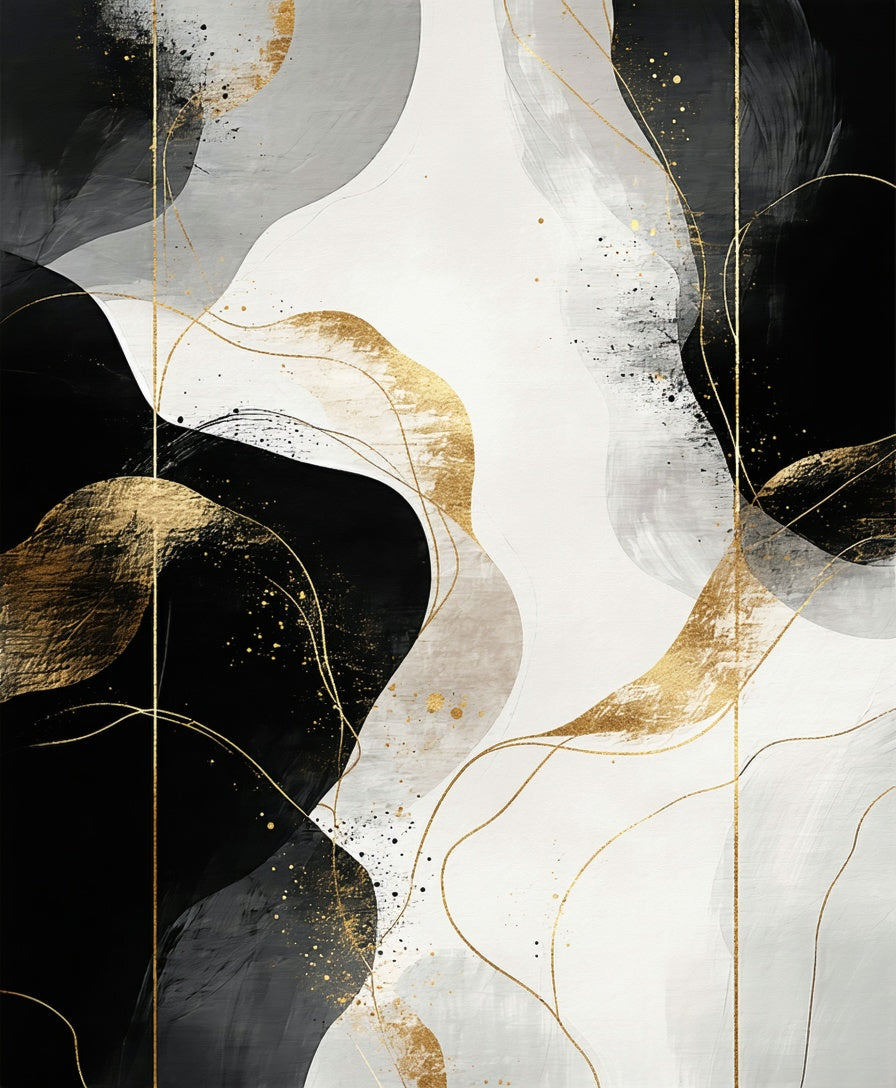 Abstract Gold Splatter Wavy Design Rug