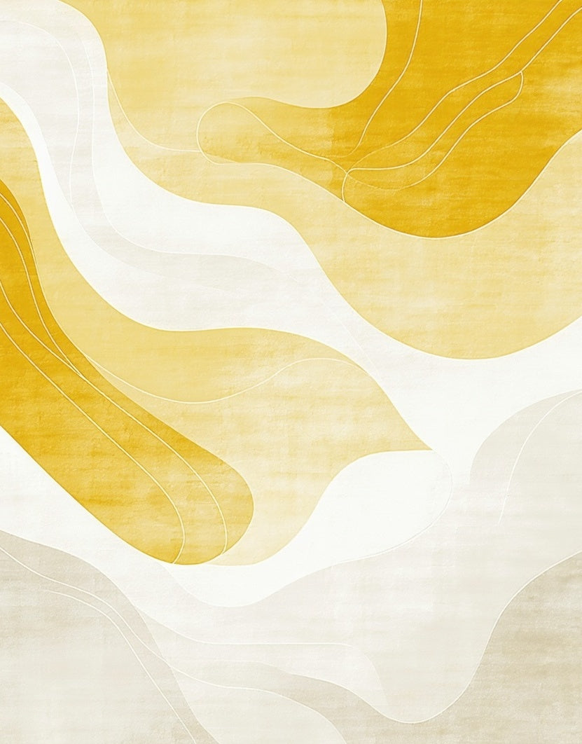 Abstract Flowing Yellow White Waves Rug