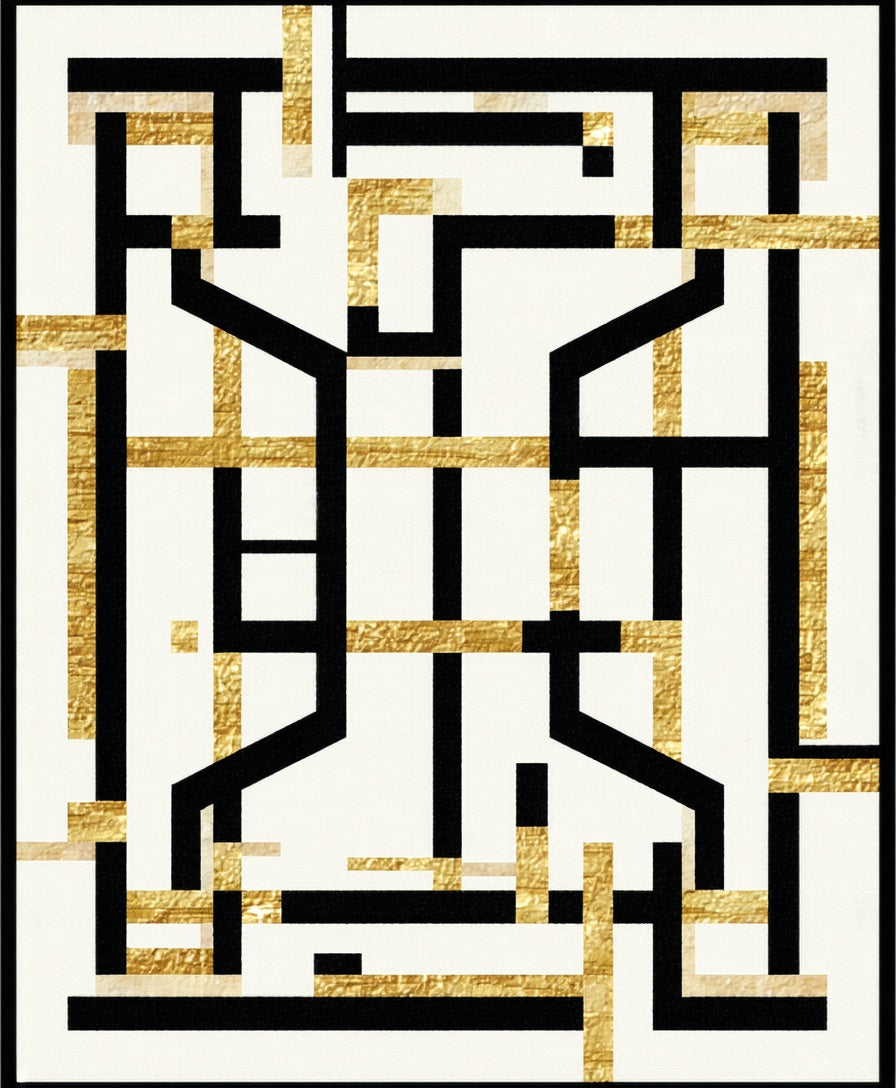 Abstract Black Gold Geometric Lines Rug