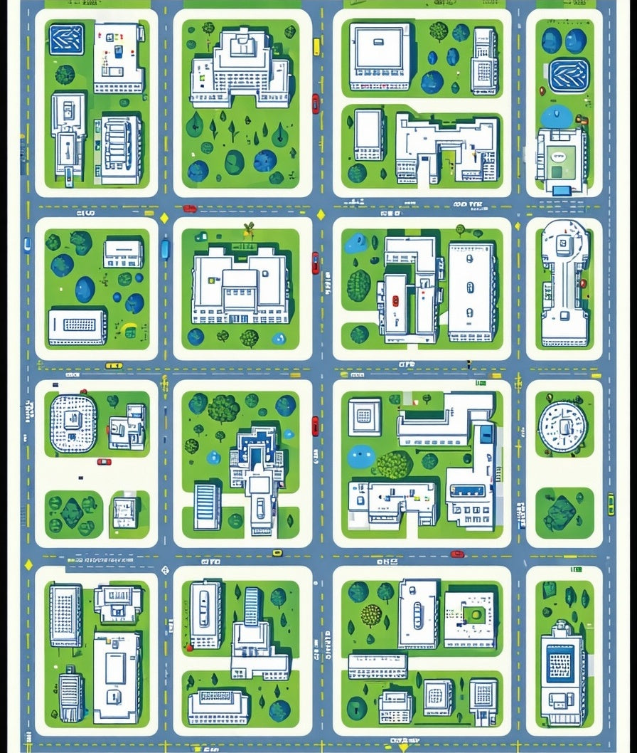 Abstract Cityscape Grid Pattern Rug