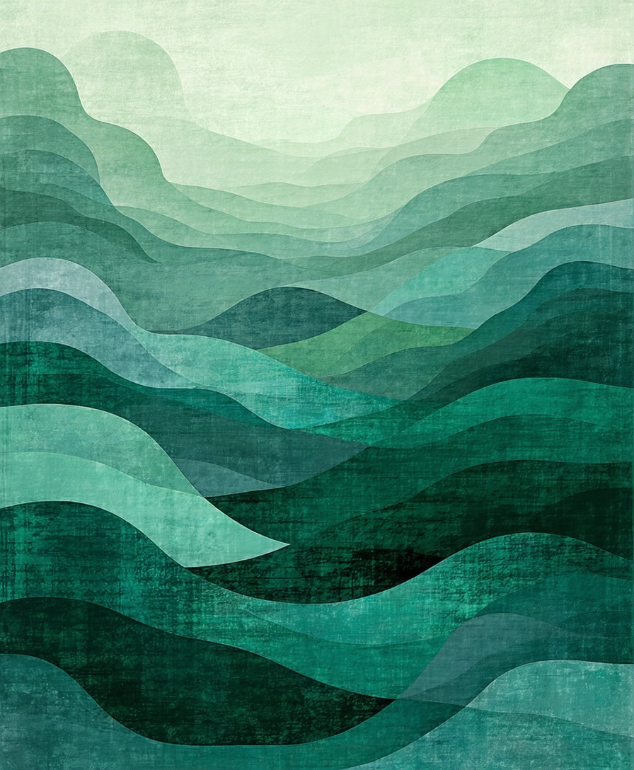 Abstract Layered Green Waves Rug