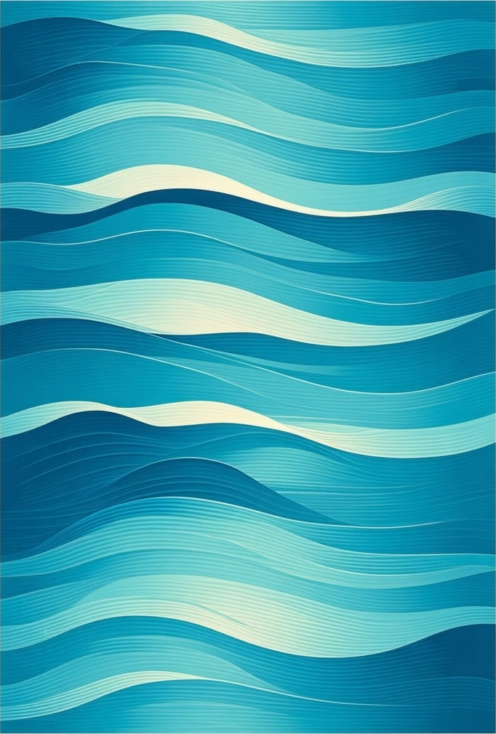 Abstract Blue Layered Waves Rug