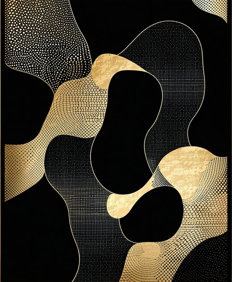 Abstract Gold Dot Flow Pattern Rug