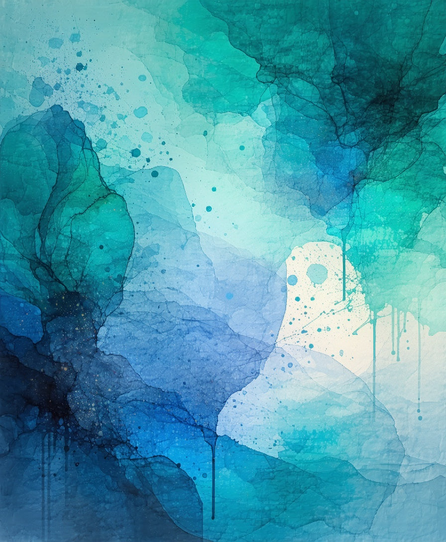 Abstract Blue Teal Watercolor Wash Rug