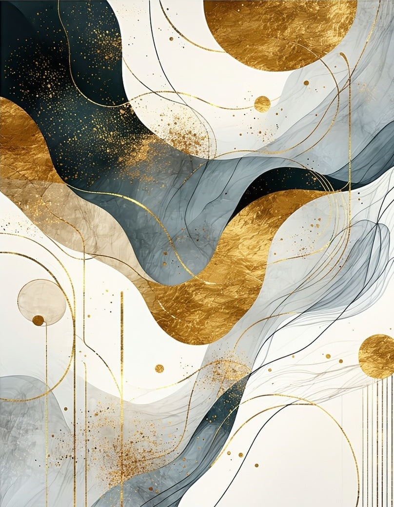 Abstract Gold Teal Wavy Lines Rug