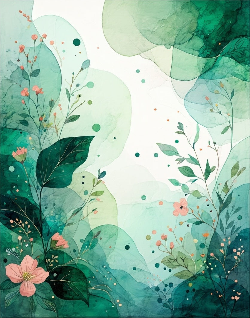 Abstract Emerald Green Floral Watercolor Rug