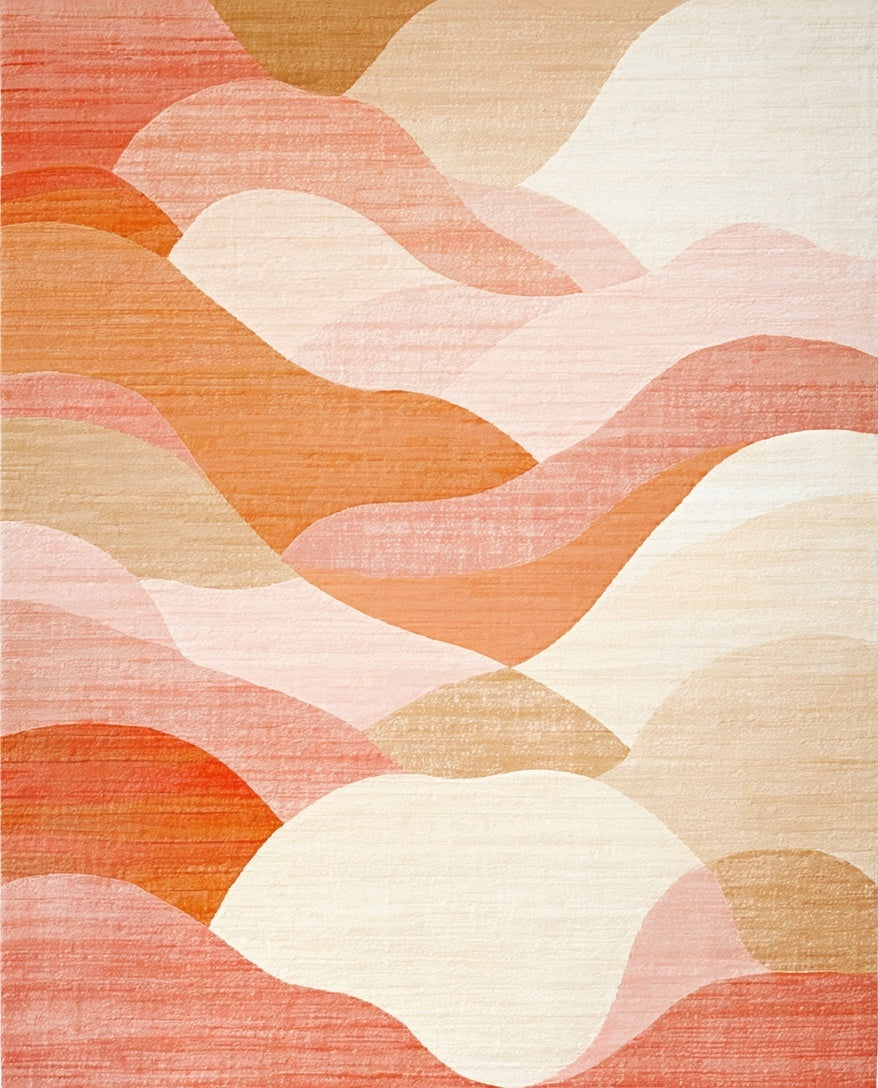 Abstract Coral Layered Waves Rug
