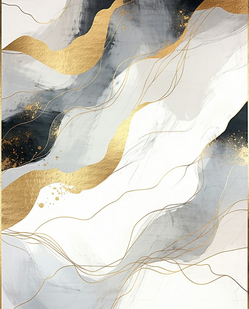 Abstract Gold Swirls And Splatter Design Rug