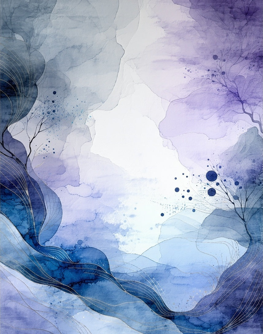 Abstract Blended Blue And Purple Watercolor Rug