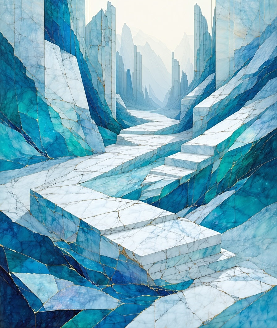 Abstract Blue Marble Geometric Landscape Rug
