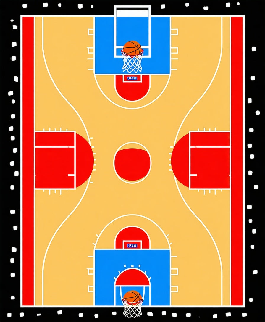 Abstract Basketball Court Graphic Rug