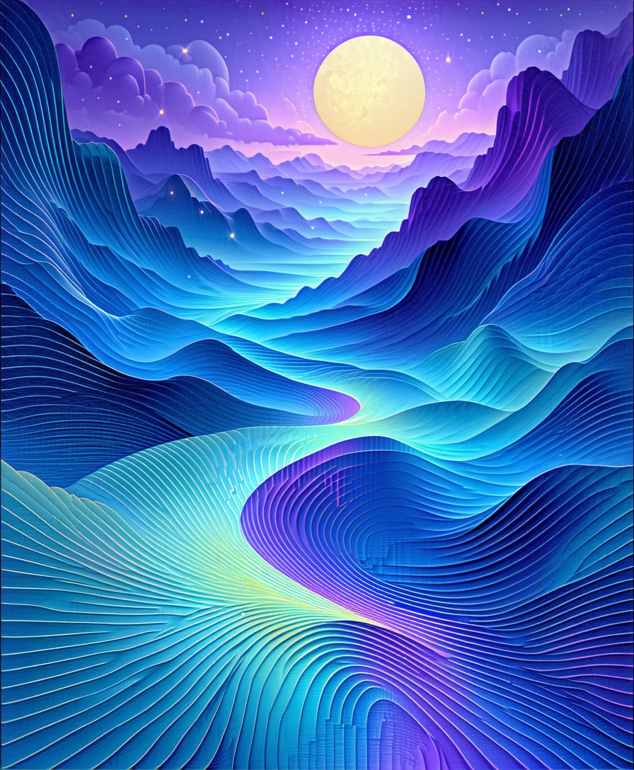 Abstract Blue Purple Mountain Wave Pattern Rug