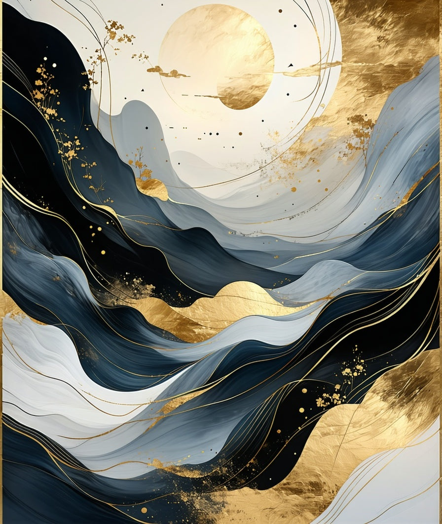 Abstract Blue Gold Waves Rug