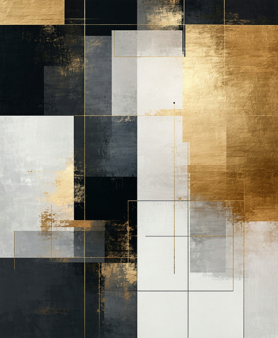Abstract Geometric Gold and Black Rug