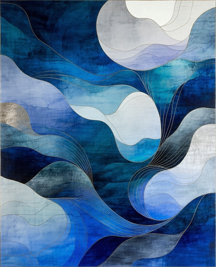 Abstract Blue Wave And Flow Rug