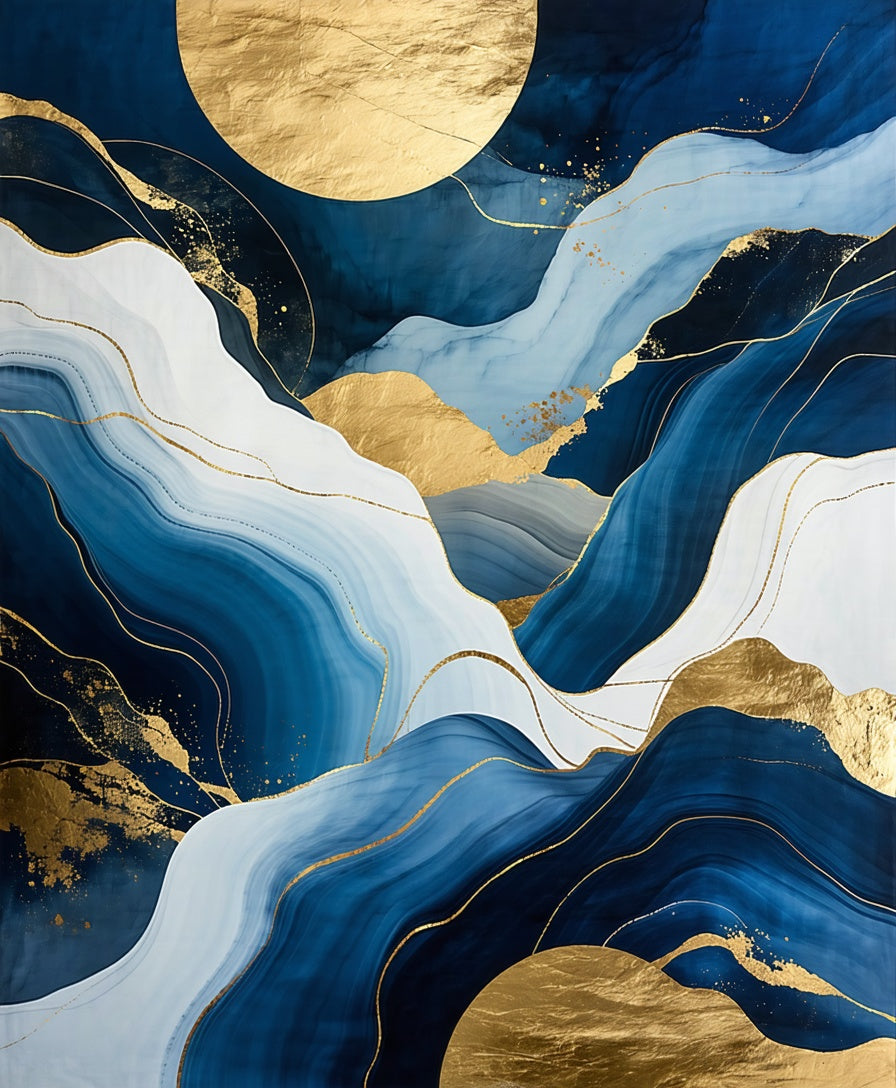 Abstract Blue Gold Landscape Rug