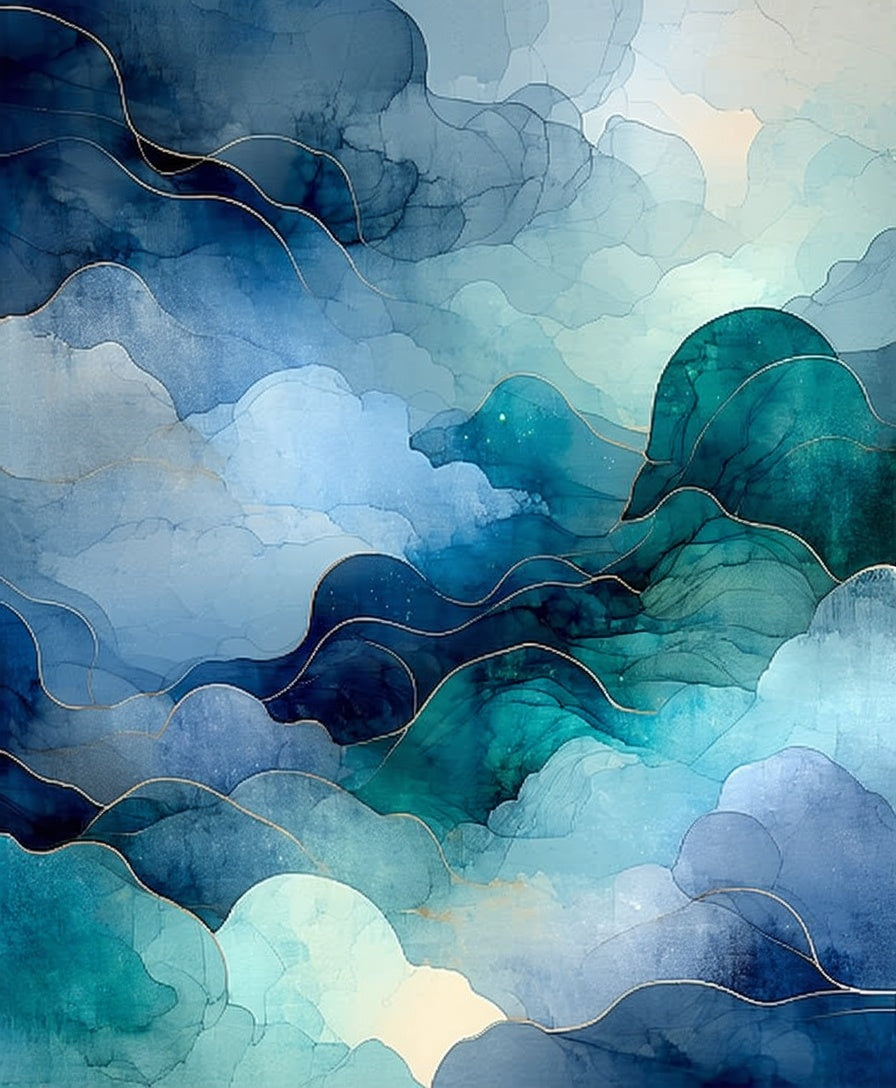 Abstract Blue Teal Wavy Swirl Rug