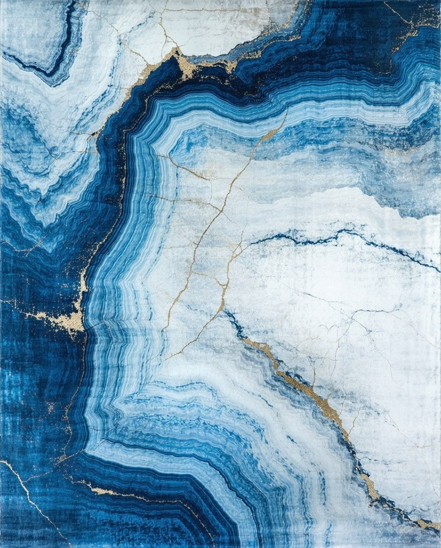 Abstract Blue Agate Stone Pattern Rug