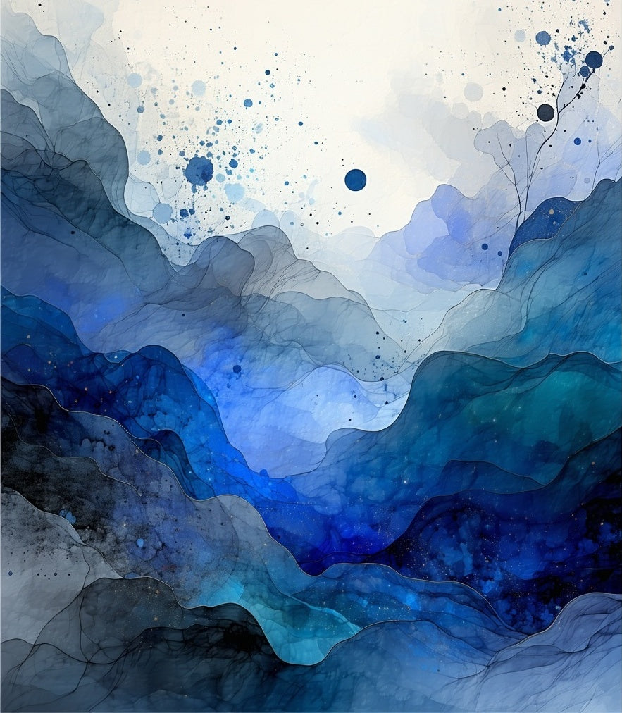 Abstract Blue Ocean Wave Layers Rug