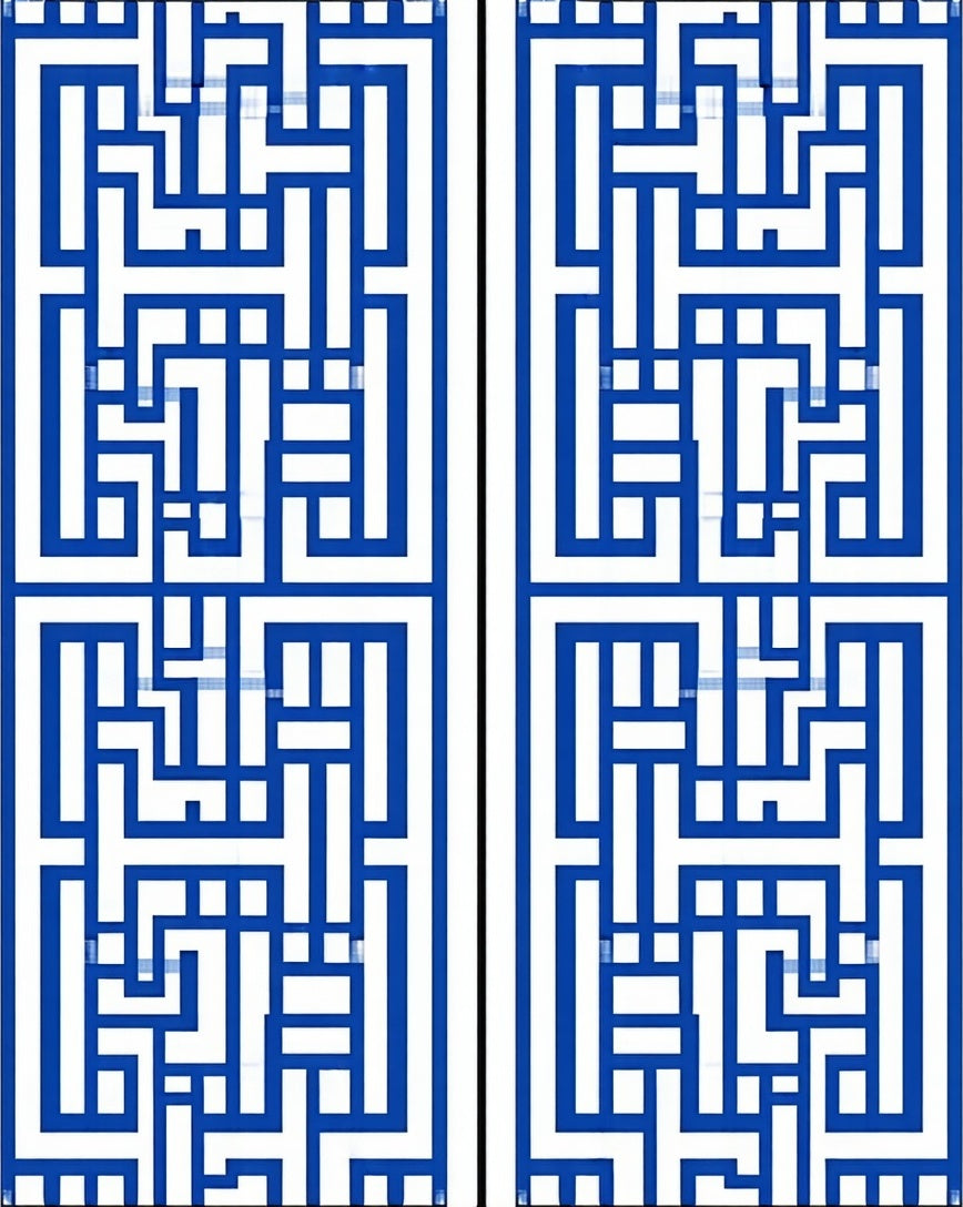 Abstract Blue Maze Pattern Rug