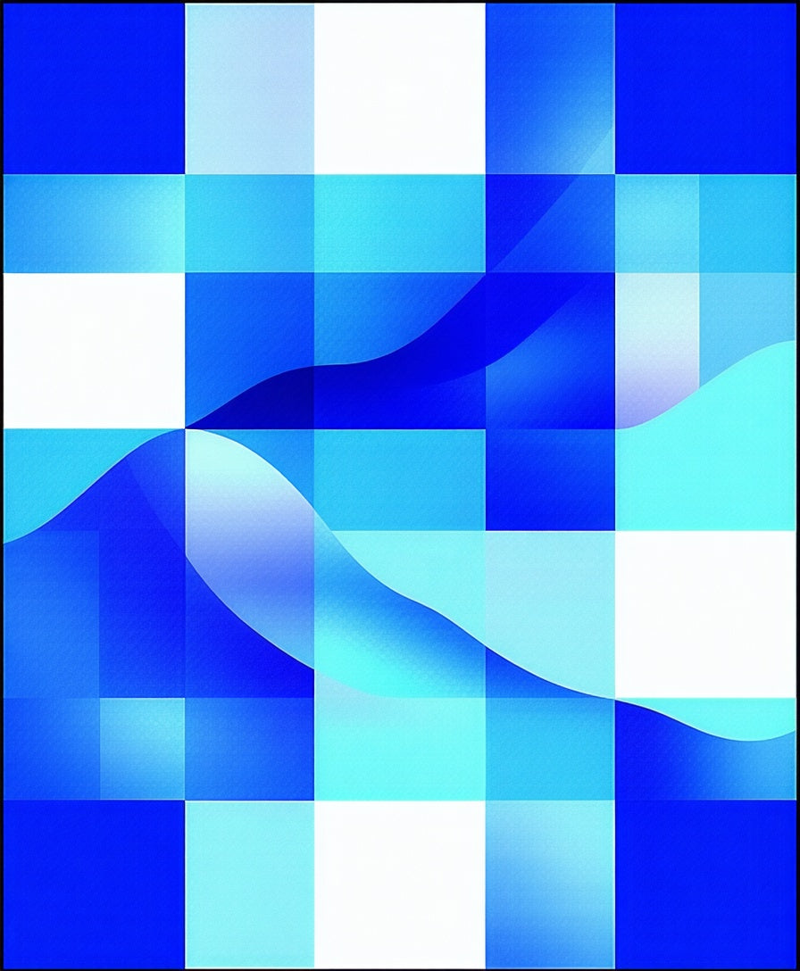 Abstract Blue Wave Geometric Design Rug