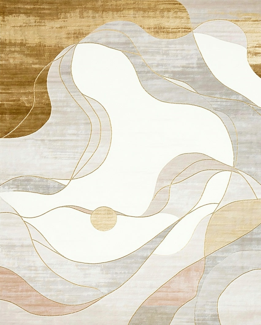 Abstract Golden Gray Waves Rug