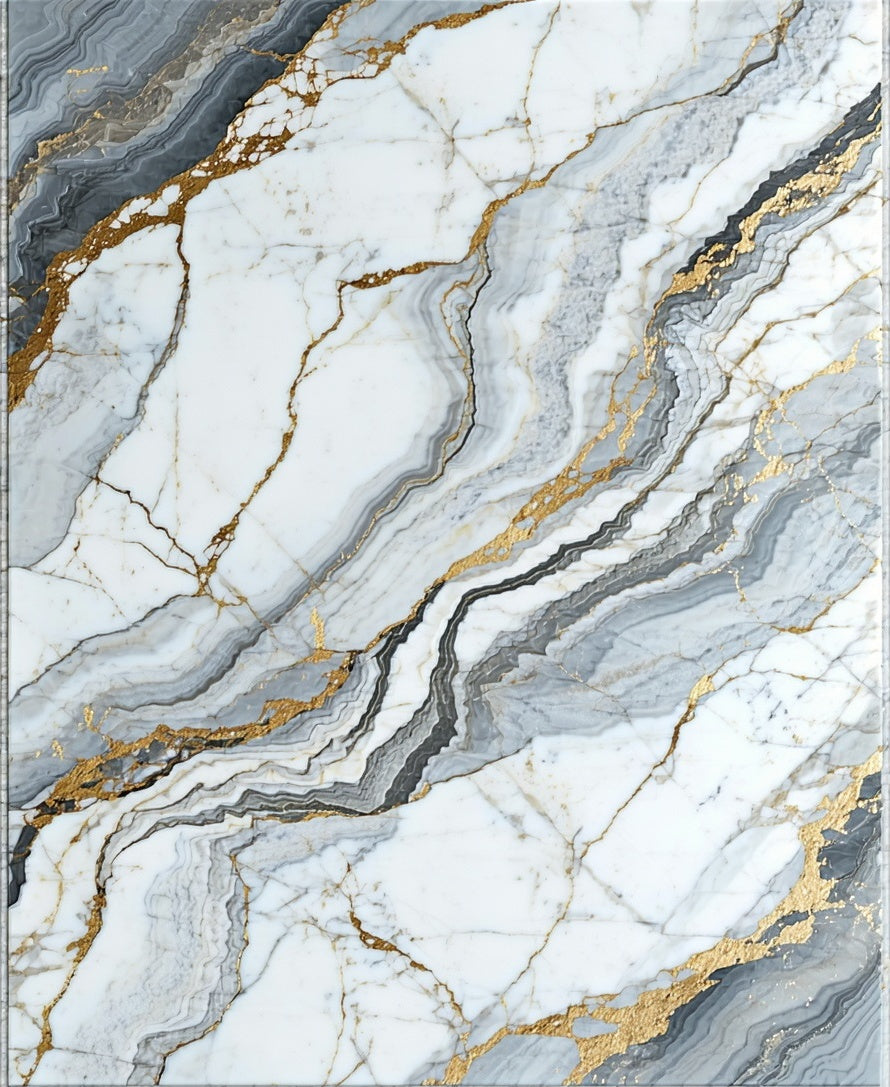 Abstract Gold Veined Marble Elegance Rug